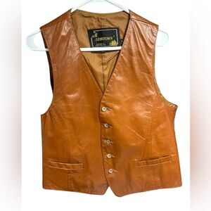 Brown Leather V-Neck Fitted Vest 42 Reg
